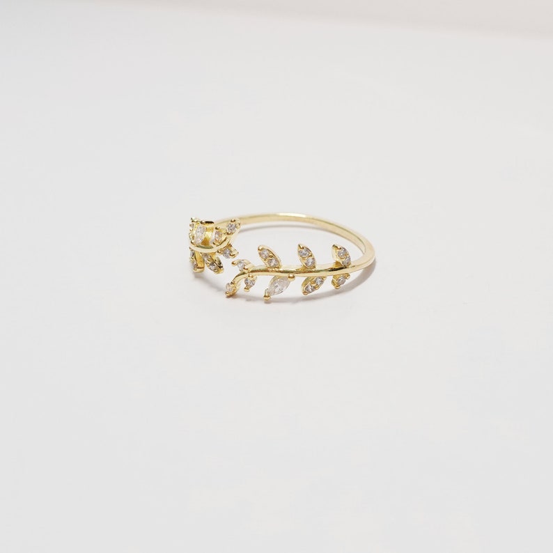 14K Ring Leaf Diamond Ring Gold Ring Stackable Ring Wedding Ring Tiny Ring Pearl Ring Minimalist Ring Statement Ring Band Ring