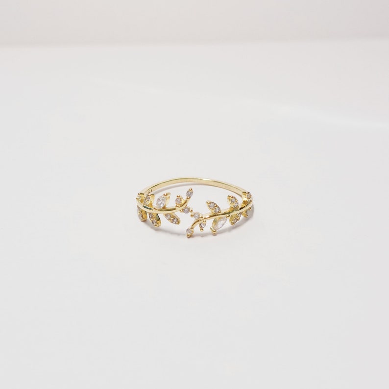 14K Ring Leaf Diamond Ring Gold Ring Stackable Ring Wedding Ring Tiny Ring Pearl Ring Minimalist Ring Statement Ring Band Ring