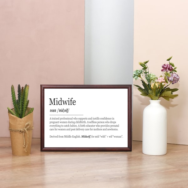 Midwife Definition Digital Download Art Print, Midwifery Thank you Gift, Student, Future Certified Nurse Graduation Present for Baby Catcher