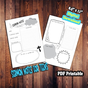 Sermon Notes for Kids Teens Instant Download. Great Church Busy Book Pages, Worship Bible Study Worksheet for Middle & High School Children