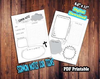 Sermon Notes for Kids Teens Instant Download. Great Church Busy Book Pages, Worship Bible Study Worksheet for Middle & High School Children