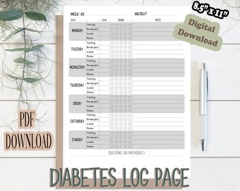 Pregnancy Diabetes Log, Blood Sugar Tracker, Meal Planner (Digital Download)