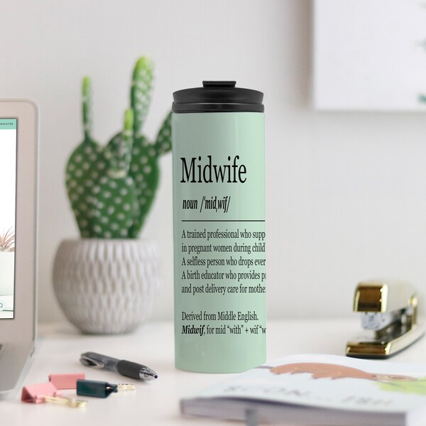 Midwife Definition Travel Coffee Mug, Midwifery Thank You Gift, Student, Future Certified Nurse Midwife Graduation Present For Baby Catcher