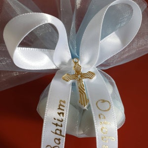 Religious Favors Italian Style Bomboniera with Jordan Almonds, Custom Ribbon and Decorative Cross. Perfect for all occasions image 3