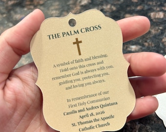 Palm Cross Favor Tag | First Holy Communion| Religious Card | Baptism Confirmation Keepsake | Personalized Favor