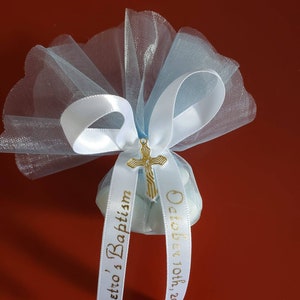 Religious Favors Italian Style Bomboniera with Jordan Almonds, Custom Ribbon and Decorative Cross. Perfect for all occasions image 2