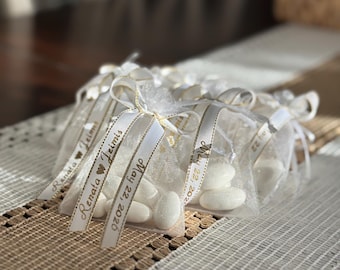 Italian Jordan Almond Wedding Favors | Organza Pouch, Custom Ribbon, Baptism, Religious, Personalized