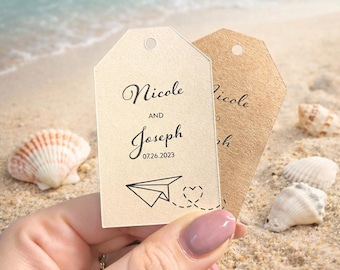 Personalized Wedding Favor Tags, Airplane Travel Theme, Shimmer or Kraft Paper