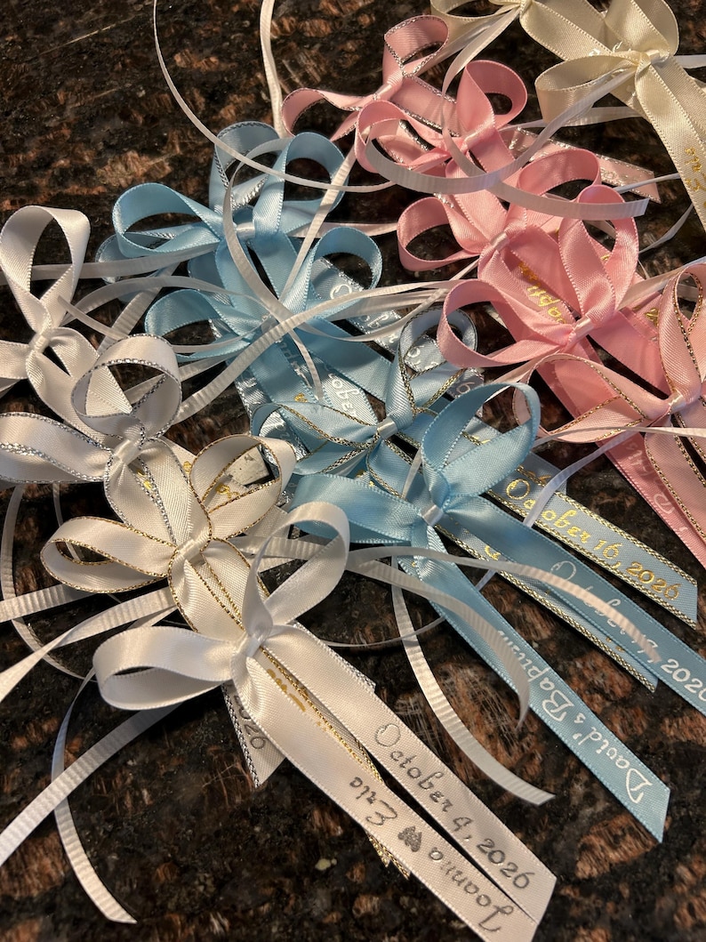 Personalized Satin Ribbon for Favors | Custom Names & Date | Metallic ...