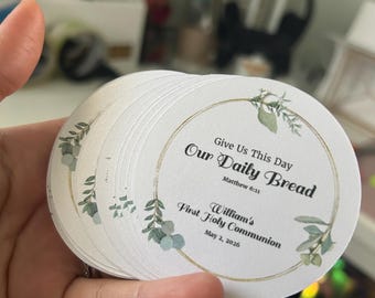 First Communion Favor Tags | Eucalyptus Greenery Round Tags