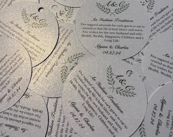 Round Bomboniera Tags - Italian Wedding Tradition Poem Favor Labels