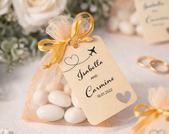 Peach Destination Wedding Favor with Jordan Almonds, Organza Bag & Personalized Tag