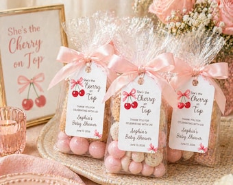 Personalized Baby Shower Cherry Theme Favor Tags, Labels