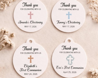 Personalized Baptism & First Communion Favor Tags | Christening Thank You Tags