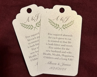 Personalized Italian Wedding Tags for Favors, Handmade, Shimmer White Paper