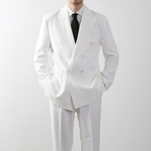 Classic Fit Men&#39;s Basic Double Breasted Suit Jacket in Ivory Color / Double Breasted Blazer Jacket