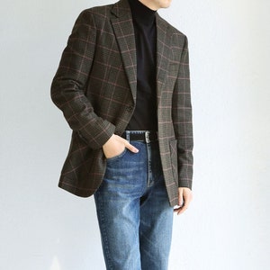 Classic Men&#39;s Wool Blend Tweed Single Suit Jacket in Khaki Color / 3roll 2button Tailored Blazer Single Breasted