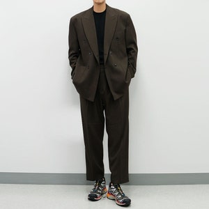 Classic 2-Piece Men's Basic Oversized Double Breasted Suit Jacket and Pants Set in Brown/Double Breasted Blazer and Pants 2 piece Suits