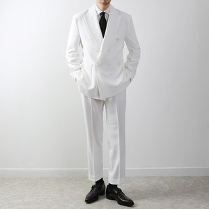 Completo da uomo classico da 3 pezzi, doppiopetto, giacca/gilet e pantaloni, avorio/completo da 3 pezzi composto da blazer doppiopetto, pantaloni e gilet