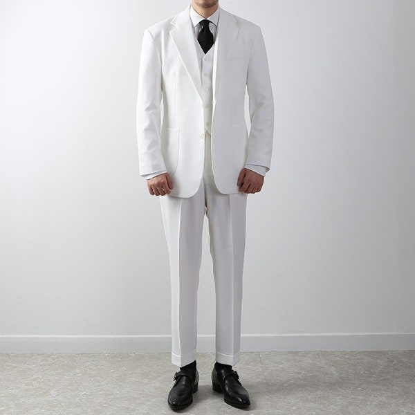 Classic Fit 3-Piece Men's Besic Single Suit Jacket, Vest and Pant Set in Ivory Color / Single Breasted Jacket, Pants and Vest 3 piece Suits