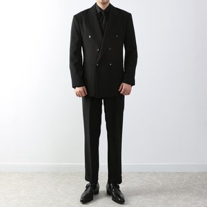 Classic Fit 3-Piece Men's Basic Double Breasted Suit Jacket/Vest and Pants Set in Black/Double Breasted Blazer, Pants and Vest 3 piece Suits