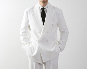 Classic Fit Men's Basic Double Breasted Suit Jacket in Ivory Color / Double Breasted Blazer Jacket