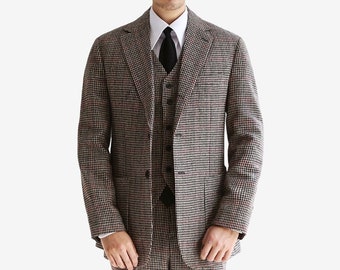 Klassieke heren pied-de-poule geruit wolmix enkel colbert / getande revers getailleerde blazer / tijdloos formeel casual jack