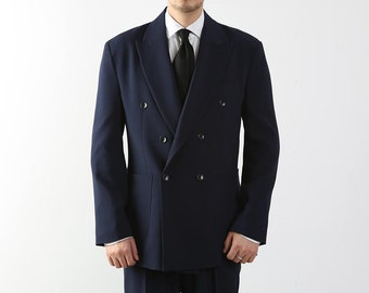 Classic Fit Men's Basic Double Breasted Suit Jacket in Navy Color / Double Breasted Blazer Jacket