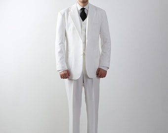 Classic Fit 3-Piece Men's Besic Single Suit Jacket, Vest and Pant Set in Ivory Color / Single Breasted Jacket, Pants and Vest 3 piece Suits