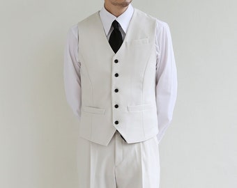 Basic Classic Fit Men's Suit Vest in Ivory Color / Dress Suit 5 Button Waistcoat Classic Button Up