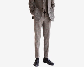 Classic Fit Herren-Hahnentritt-Wollmischung Anzughose mit Turn-Up-Saum / formelle Freizeithose