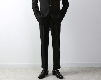 Classic Fit Men's Basic Suit Pants in Black Color / Dress Pleat Trousers