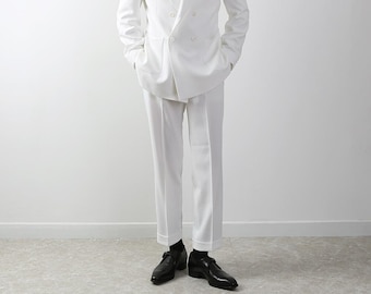 Classic Fit Men&#39;s Basic Suit Pants in Ivory Color / Dress Pleat Trousers