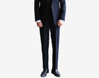 Classic Fit Herren Basic Wollmischung Anzughose in Marine Farbe / Kleid Bundfaltenhose für Herbst Winter