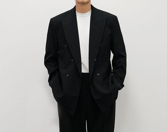 Chaqueta de traje cruzada oversize para hombre – Blazer negro moderno para ocasiones formales e informales
