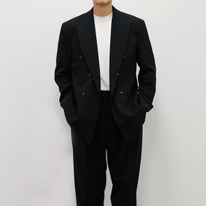 Men’s Oversized Double-Breasted Suit Jacket – Black Modern Blazer for Formal & Casual Wear