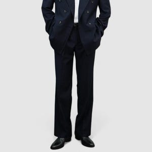 Navy Striped Summer Semi-Flare Trousers – Lightweight Tailored Pants for Men