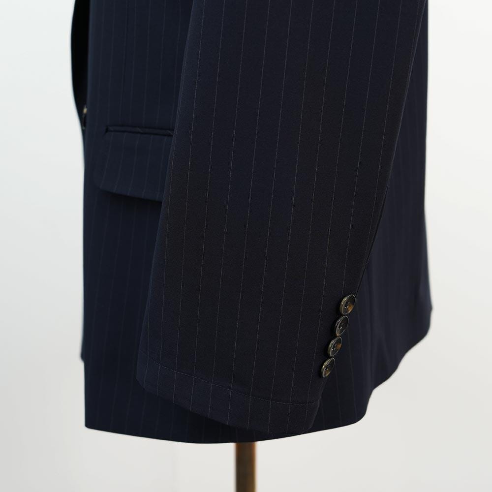 Navy Striped Summer 2-piece Suit – Double-breasted Blazer and Semi