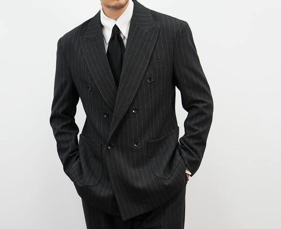 チャコールグレーのウールストライプダブルスーツジャケット - Etsy 日本