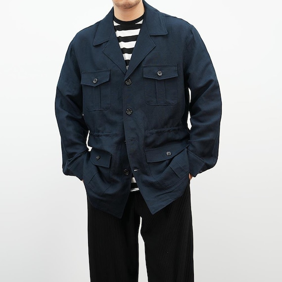 Men's Classic Spring Summer Linen Safari Jacket / Navy Color