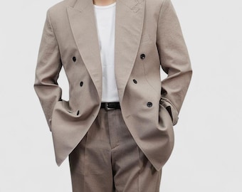 Blazer Uomo Slim Fit Beige - Giacca Elegante Vintage Per Matrimoni E Eventi Formali - Foto 1