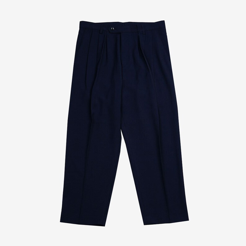 Basic Overfit Men's Suit Pants in Navy Color / Dress Pleat Semi-Balloon Fit Tailored Trousers image 5