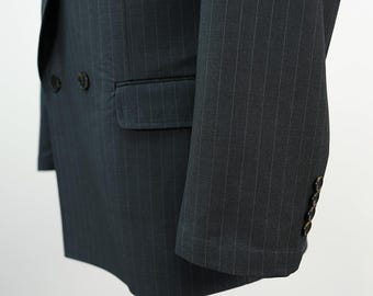 Gray Striped Summer 2-piece Suit – Double-breasted Blazer and Semi