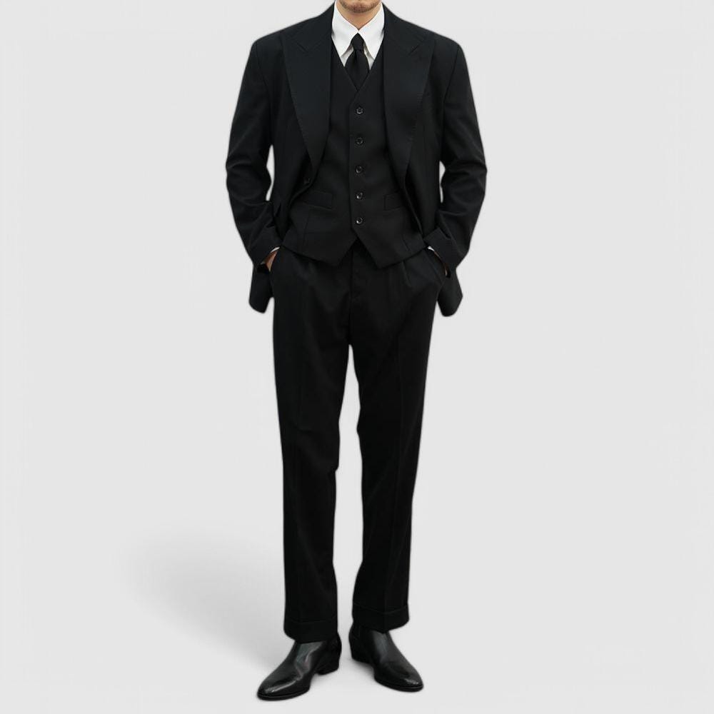Black Hopsack Tailored Trousers – Classic Straight Fit Dress Pants