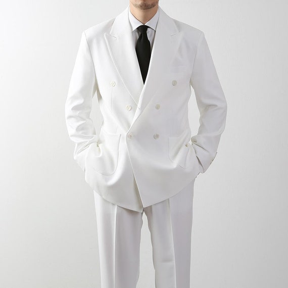 Classic Fit Men's Basic Double Breasted Suit Jacket in Ivory Color