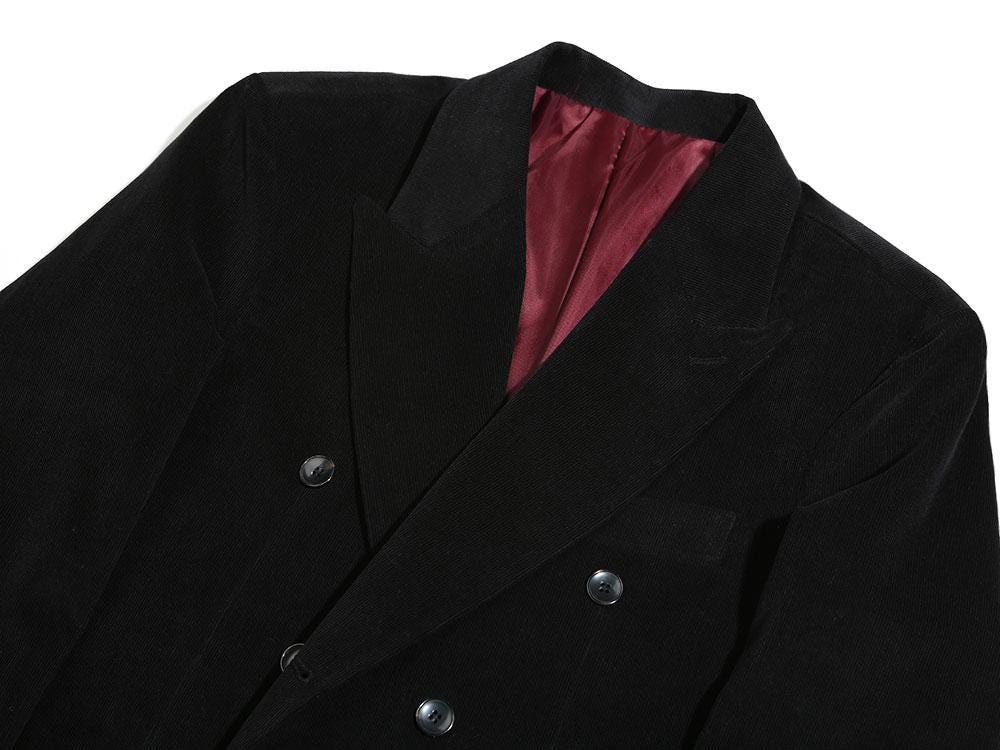 Men's Black Corduroy Double-breasted Suit Jacket– Fall Blazer for