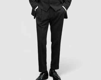 Anthrazit gestreifte Wolle Hose