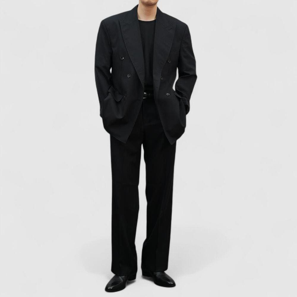 Black Summer Flare 2-piece Suit – Oversized Double-breasted Blazer