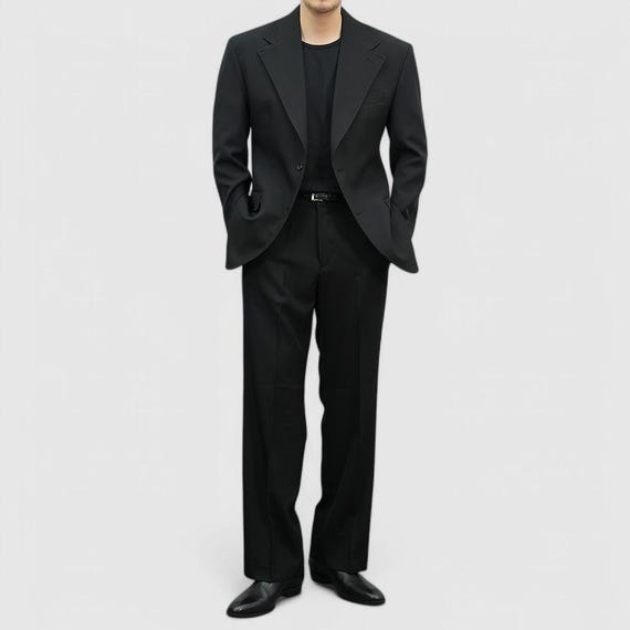 Black Semi-Flare Tailored Pants for Men - Soft Stretch Suit Trousers for Spring and Fall