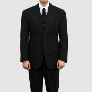 Black Hopsack Single-Breasted Blazer – Classic Wide Peak Lapel Tailored Jacket for Men